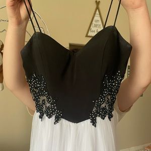 Long black and white prom dress size 3